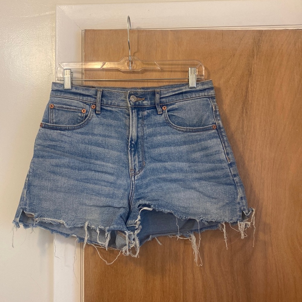 High waisted distressed jean shorts
